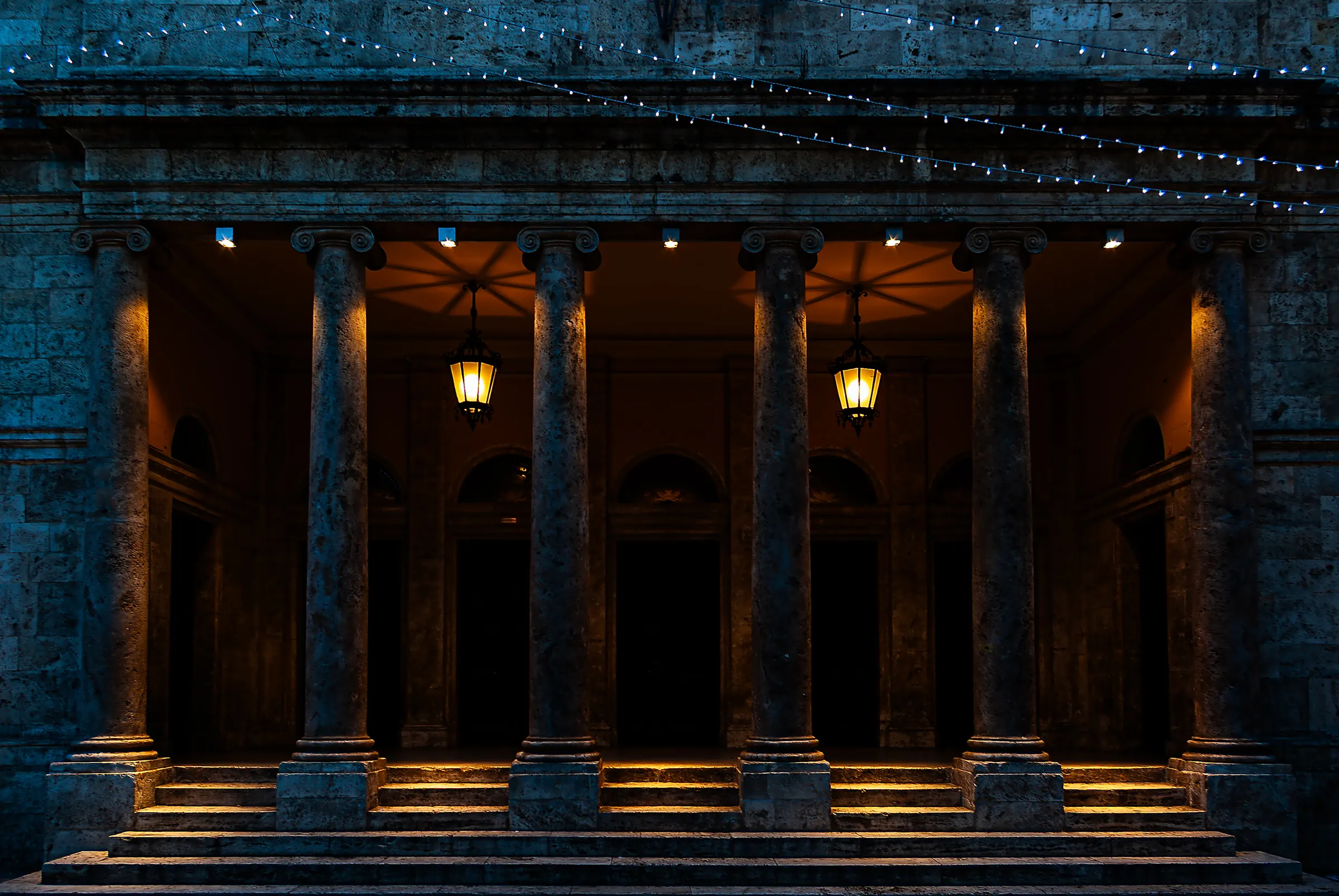 Portico Night Architecture in Ascoli Piceno.