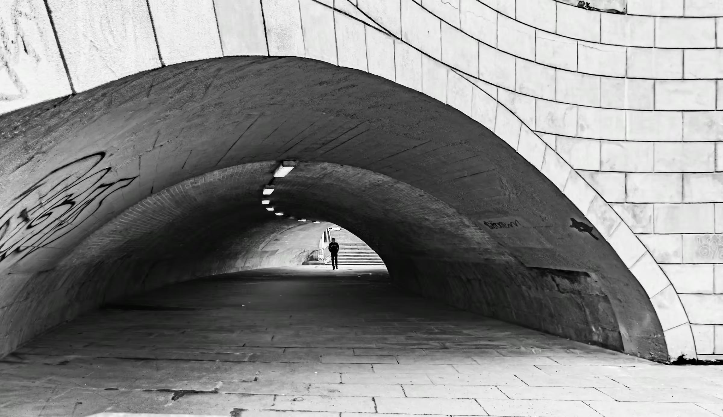 Urban Passageway in Berlin in architectural light in monochrome.