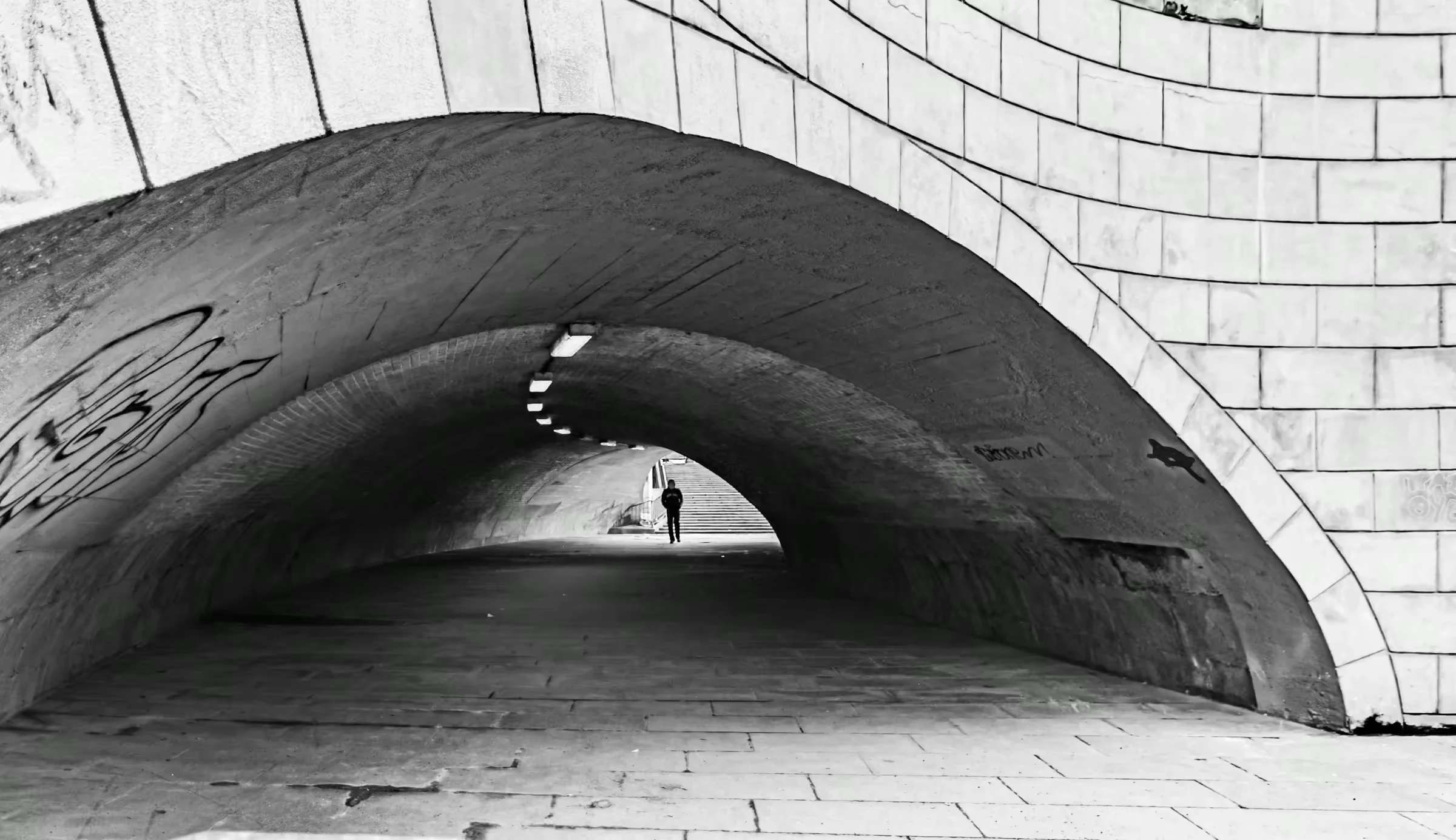 Urban Passageway in Berlin in architectural light in monochrome.