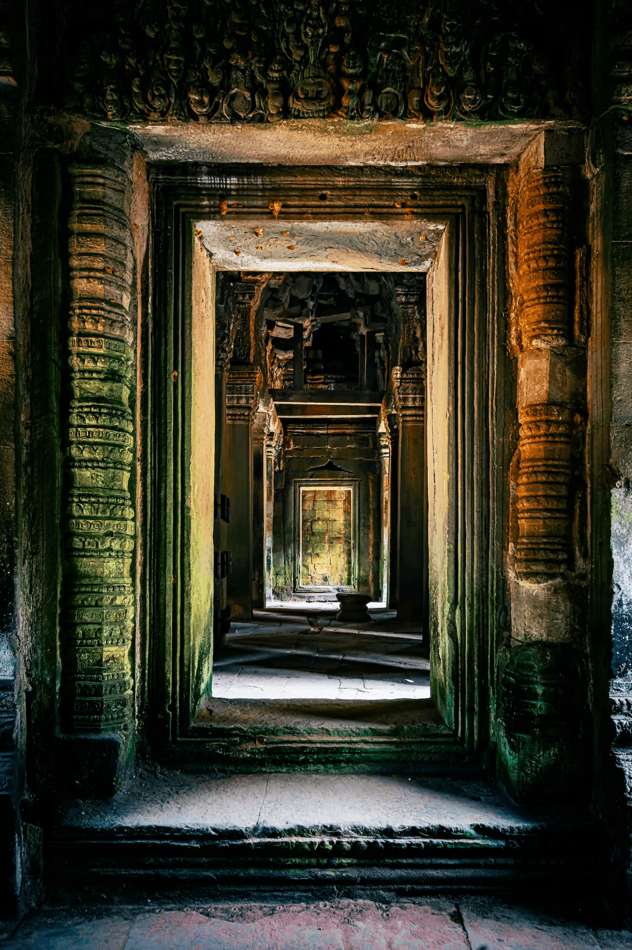 Stone corridor in Ta Nei Temple, Angkor, Cambodia.