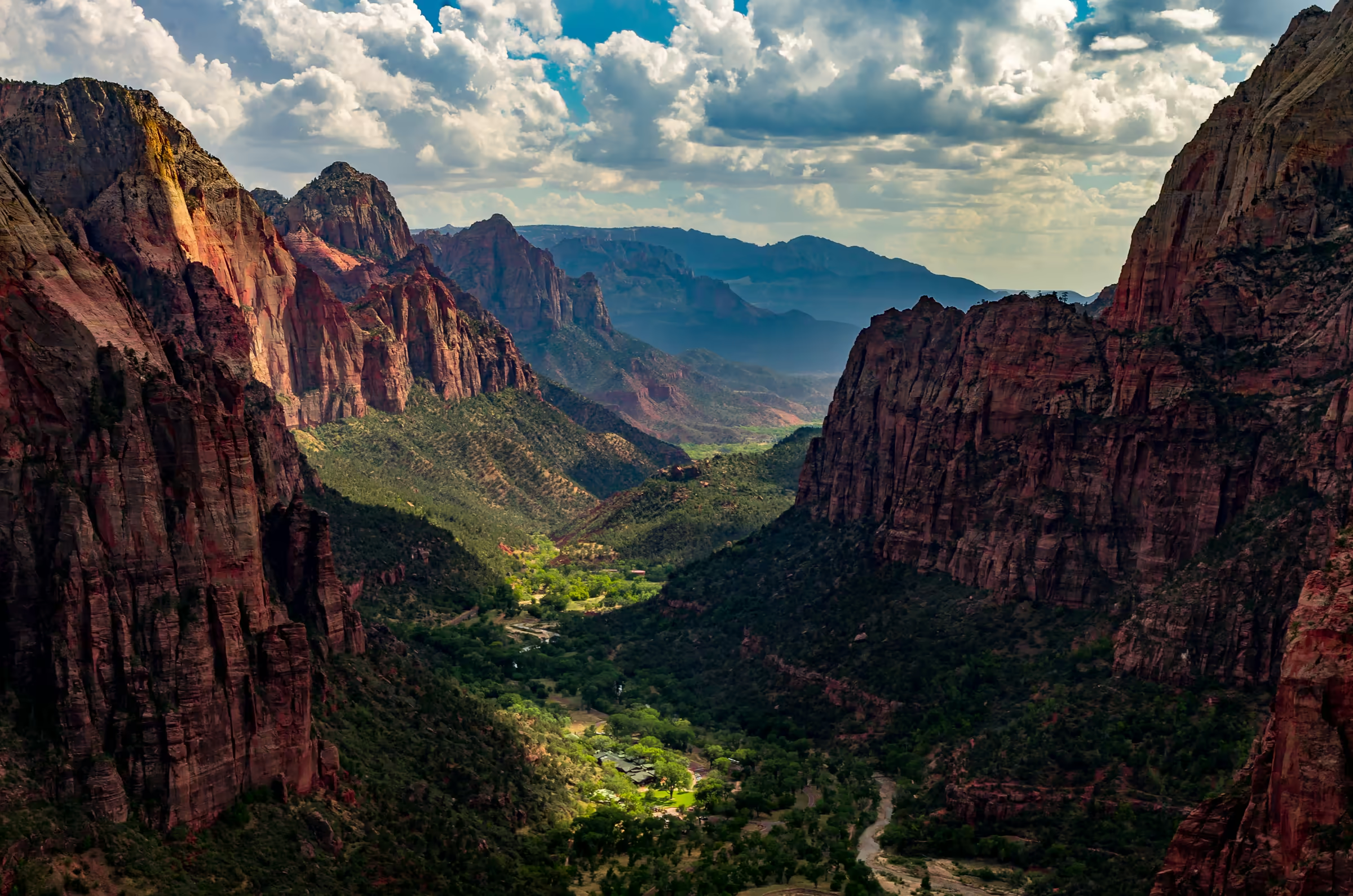 A panoramic vista from Angels Landing trail in Zion National Park, Utah.